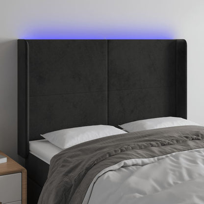 Cabeceira de cama c/ luzes LED veludo 147x16x118/128 cm preto