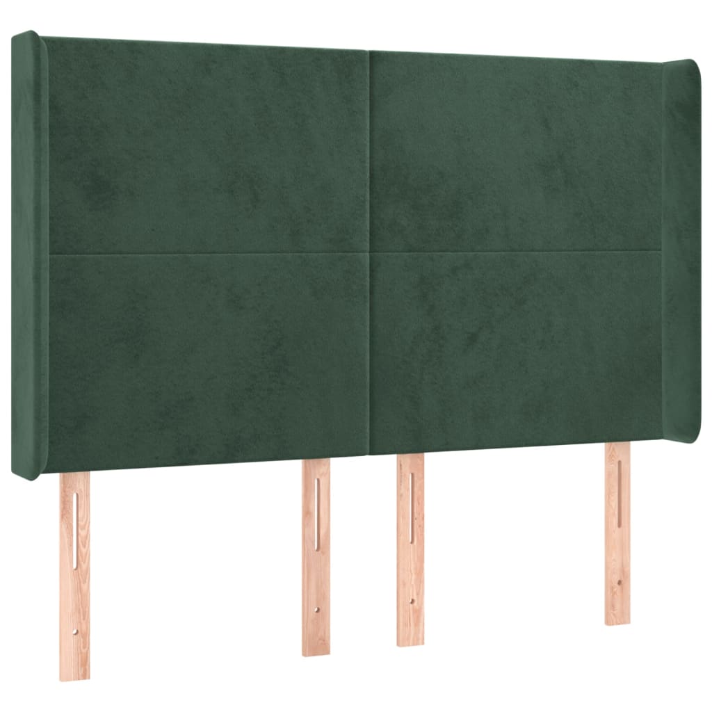 Cabeceira de cama c/ LED veludo 147x16x118/128 cm verde-escuro