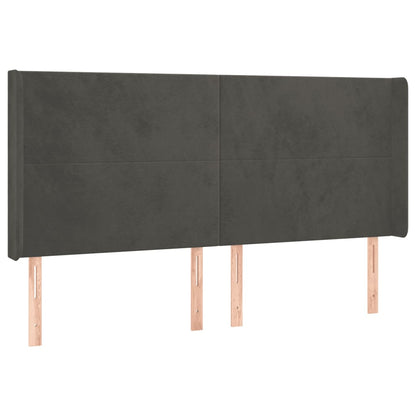 Cabeceira de cama c/ LED veludo 163x16x118/128 cm cinza-escuro