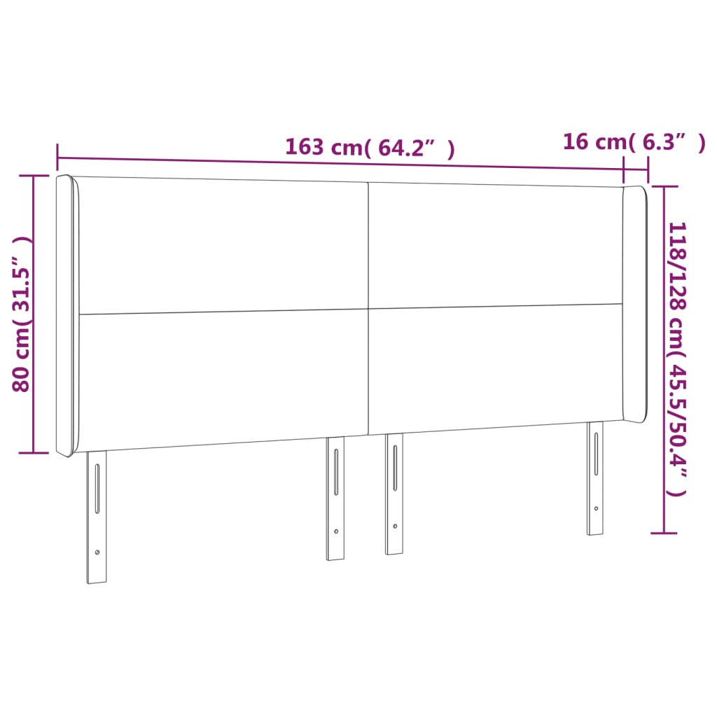 Cabeceira de cama c/ luzes LED veludo 163x16x118/128 cm preto