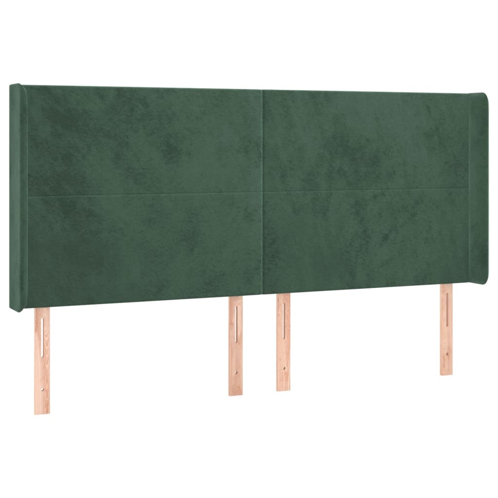 Cabeceira de cama c/ LED veludo 203x16x118/128 cm verde-escuro