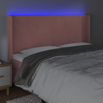 Cabeceira de cama c/ luzes LED veludo 203x16x118/128 cm rosa