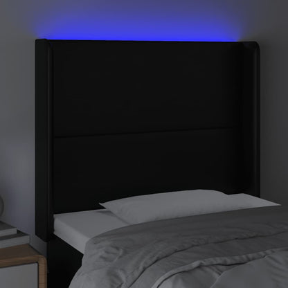 Cabeceira de cama c/ LED couro artificial 83x16x118/128cm preto