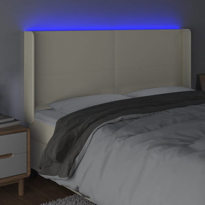 Cabeceira cama c/ LED 163x16x118/128 cm couro artificial crème