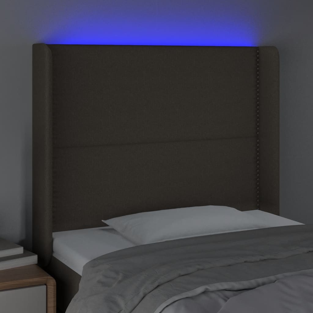 Cabeceira cama c/ LED tecido 93x16x118/128 cm cinza-acastanhado