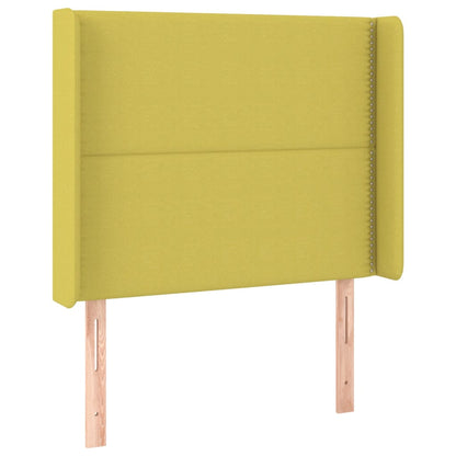 Cabeceira de cama c/ luzes LED tecido 93x16x118/128 cm verde