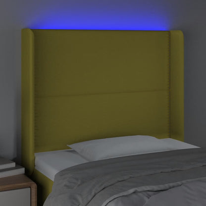 Cabeceira de cama c/ luzes LED tecido 93x16x118/128 cm verde