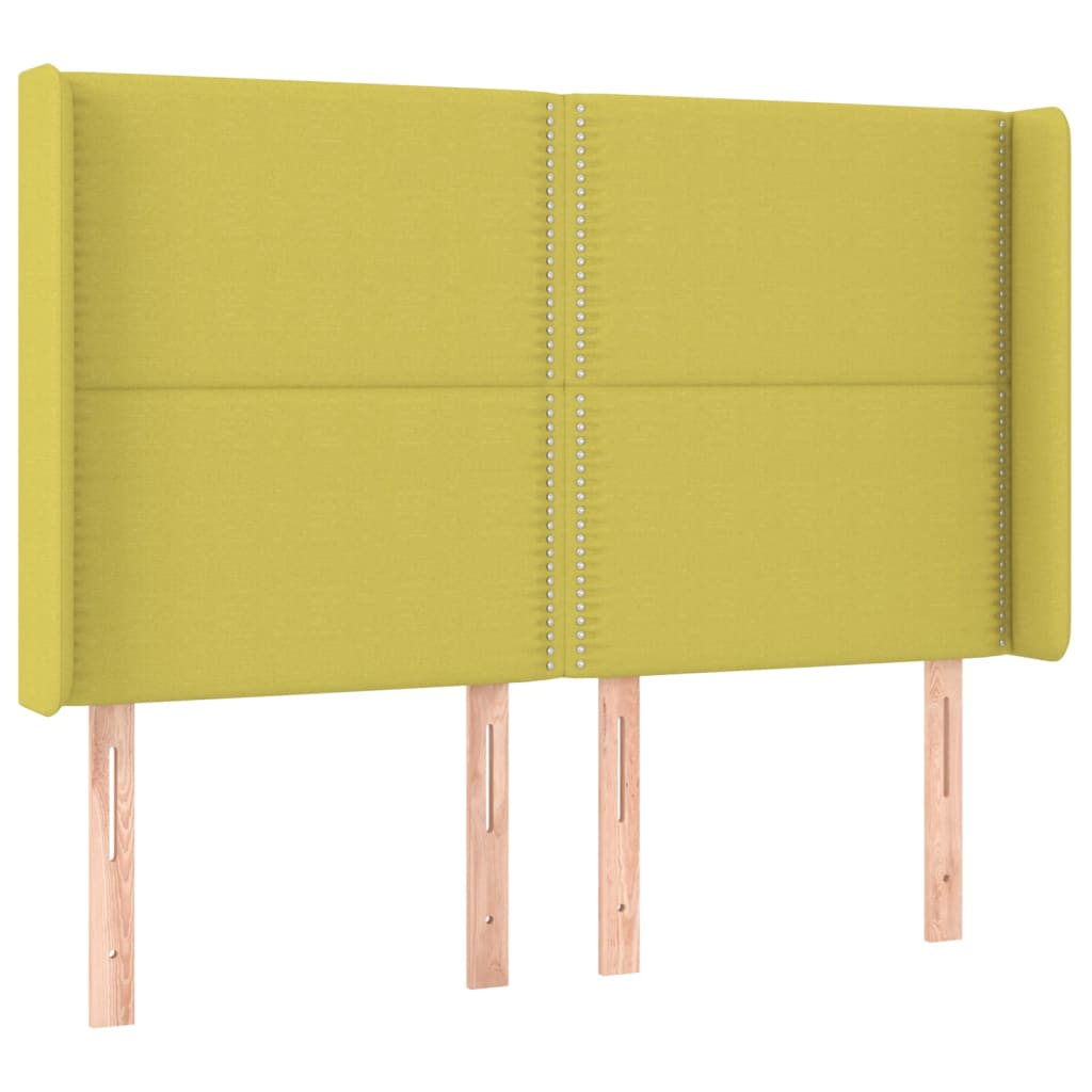 Cabeceira de cama c/ luzes LED tecido 147x16x118/128 cm verde