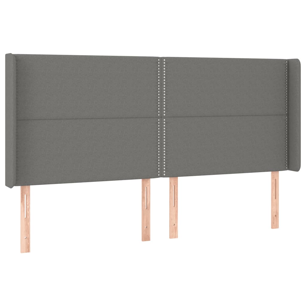 Cabeceira de cama c/ LED tecido 163x16x118/128 cm cinza-escuro