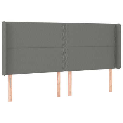 Cabeceira de cama c/ LED tecido 163x16x118/128 cm cinza-escuro