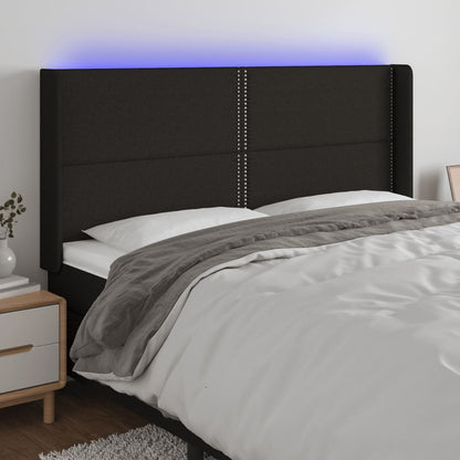 Cabeceira de cama c/ luzes LED tecido 163x16x118/128 cm preto