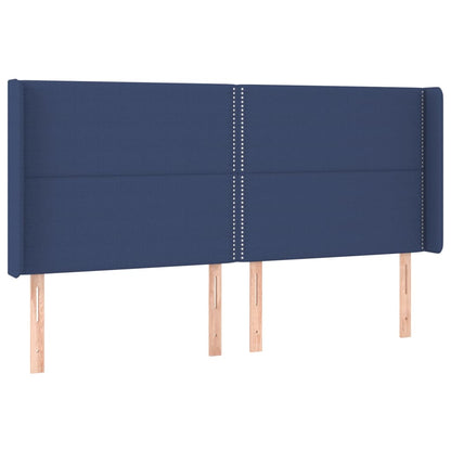 Cabeceira de cama c/ luzes LED tecido 163x16x118/128 cm azul