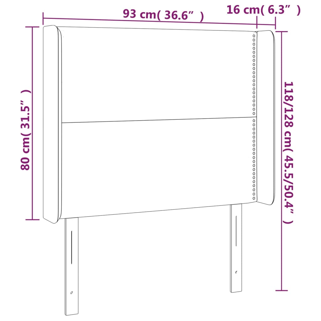 Cabeceira de cama c/ luzes LED veludo 93x16x118/128 cm preto