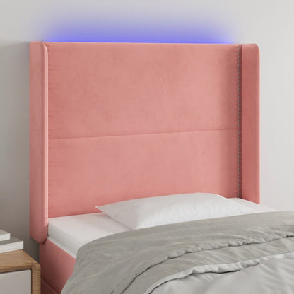 Cabeceira de cama c/ luzes LED veludo 93x16x118/128 cm rosa