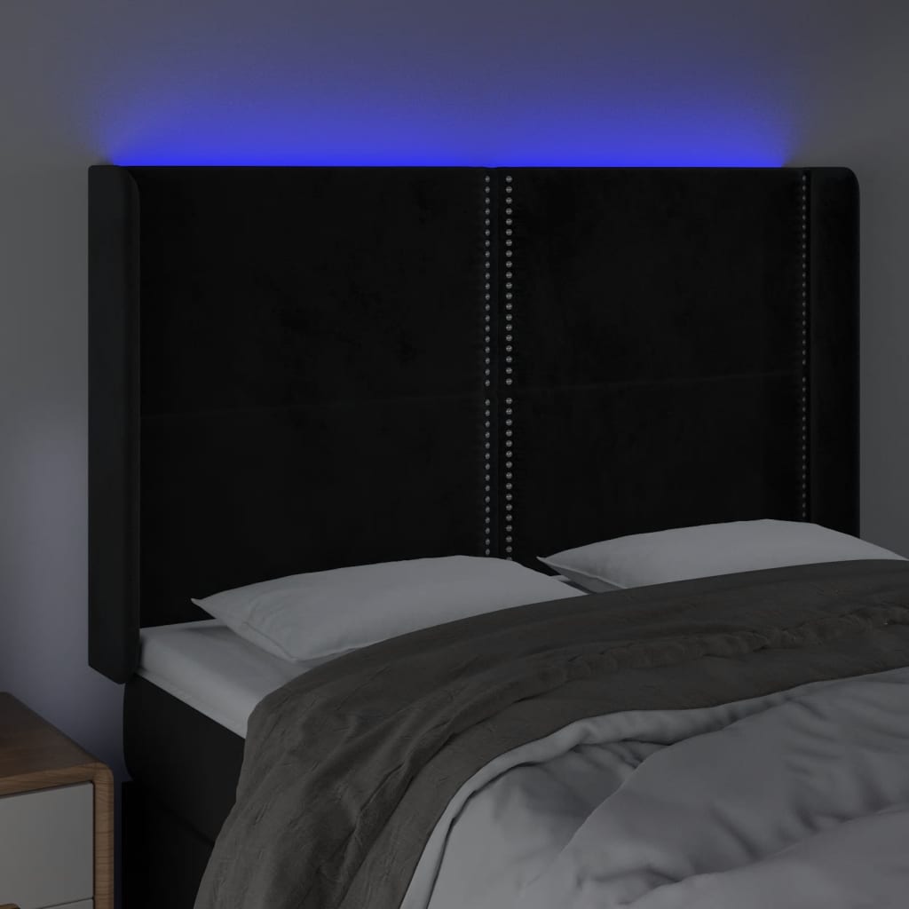 Cabeceira de cama c/ luzes LED veludo 147x16x118/128 cm preto