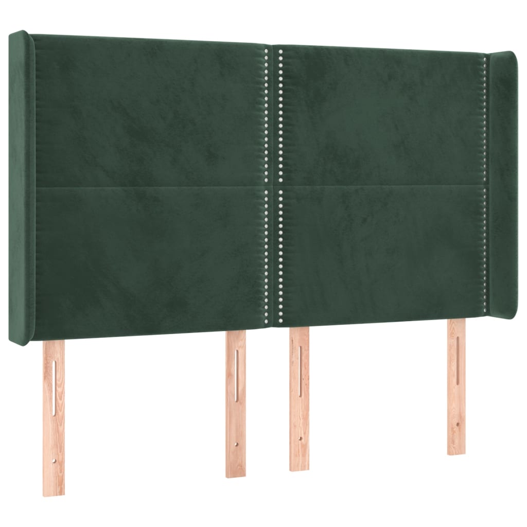 Cabeceira de cama c/ LED veludo 147x16x118/128 cm verde-escuro