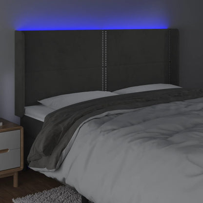 Cabeceira de cama c/ LED veludo 163x16x118/128 cm cinza-escuro