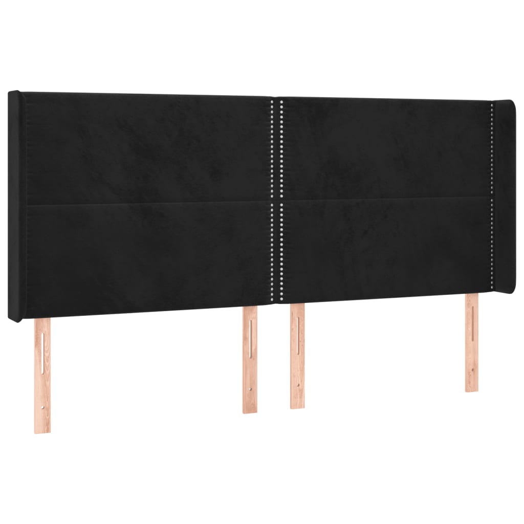 Cabeceira de cama c/ luzes LED veludo 163x16x118/128 cm preto