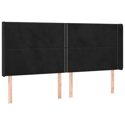 Cabeceira de cama c/ luzes LED veludo 163x16x118/128 cm preto