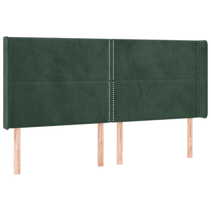 Cabeceira de cama c/ LED veludo 163x16x118/128 cm verde-escuro