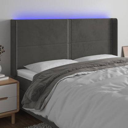 Cabeceira de cama c/ LED veludo 183x16x118/128 cm cinza-escuro