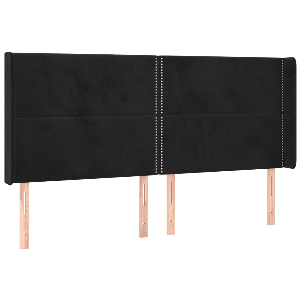 Cabeceira de cama c/ luzes LED veludo 183x16x118/128 cm preto