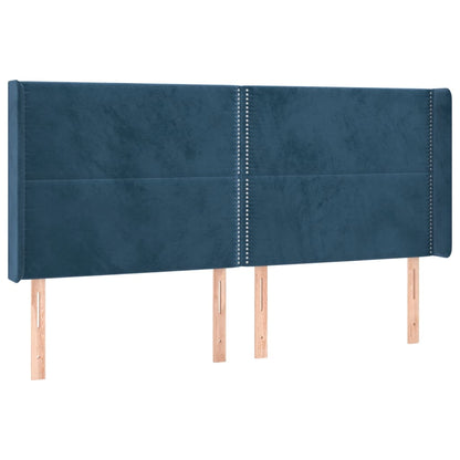 Cabeceira cama c/ luzes LED veludo 183x16x118/128cm azul-escuro