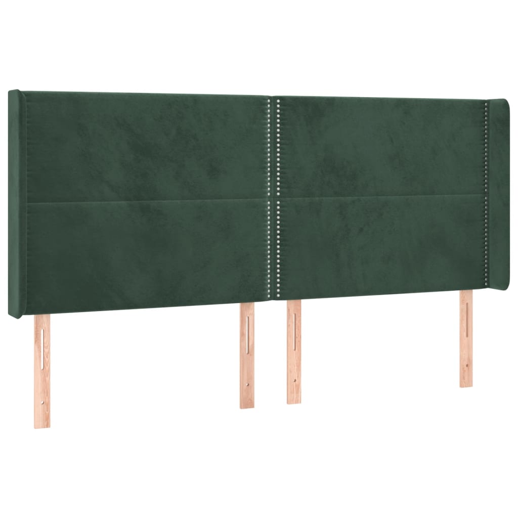 Cabeceira de cama c/ LED veludo 203x16x118/128 cm verde-escuro