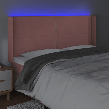 Cabeceira de cama c/ luzes LED veludo 203x16x118/128 cm rosa