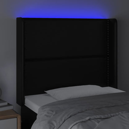 Cabeceira de cama c/ LED couro artificial 83x16x118/128cm preto