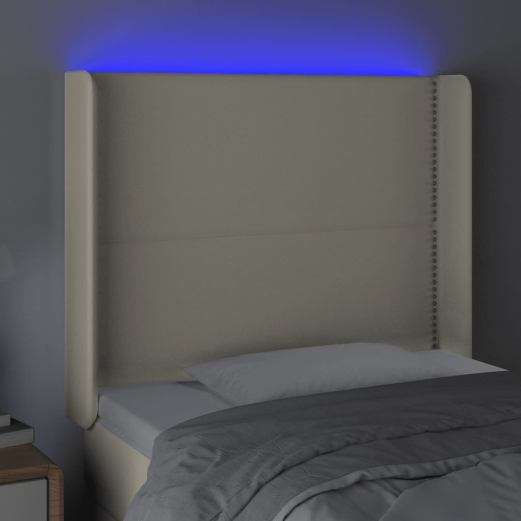 Cabeceira de cama c/ LED 93x16x118/128cm couro artificial crème