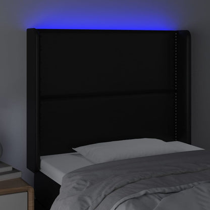 Cabeceira cama c/ LED couro artificial 103x16x118/128 cm preto