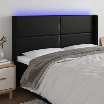 Cabeceira cama c/ LED couro artificial 183x16x118/128 cm preto