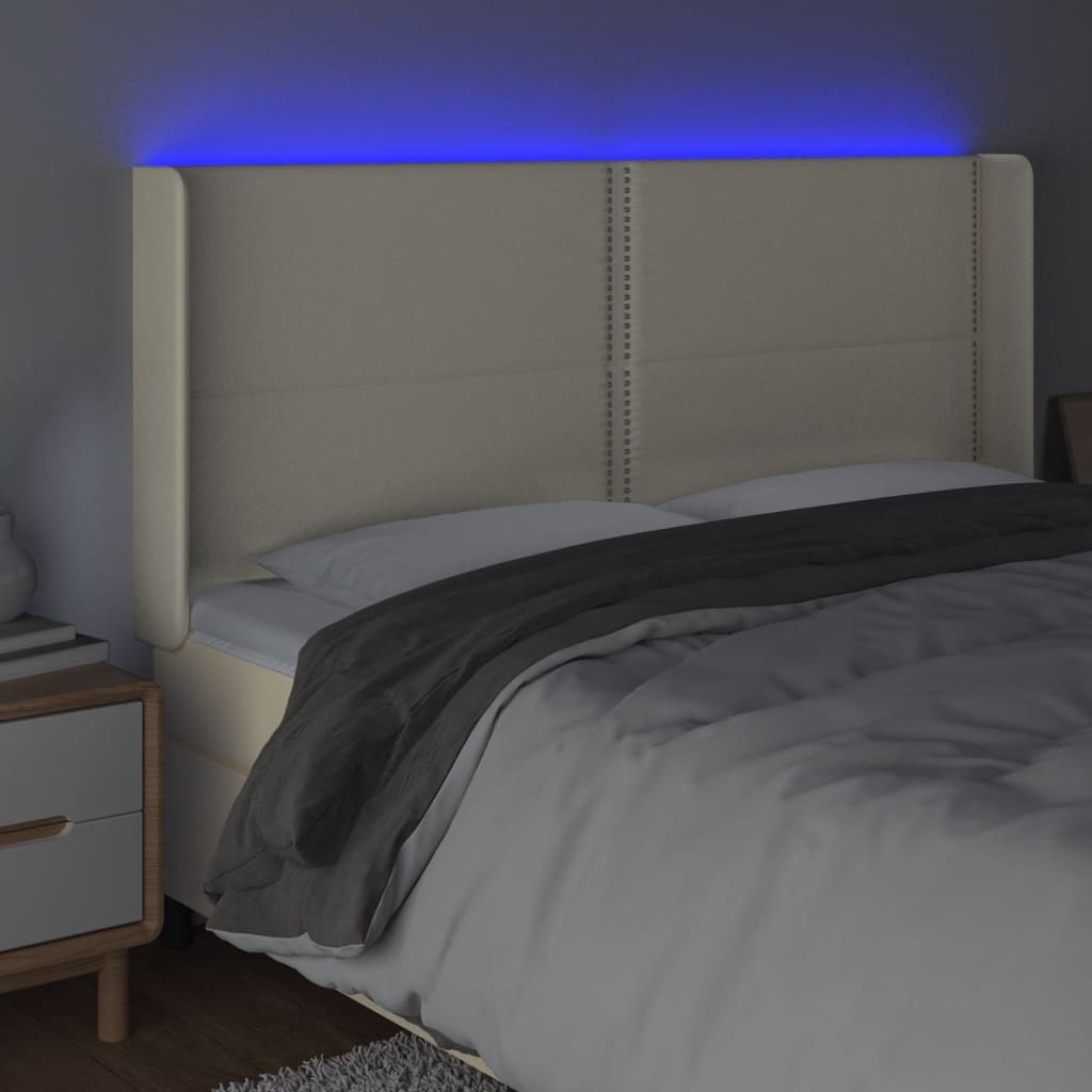 Cabeceira cama c/ LED 203x16x118/128 cm couro artificial crème