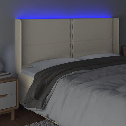 Cabeceira cama c/ LED 203x16x118/128 cm couro artificial crème