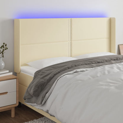 Cabeceira cama c/ LED 203x16x118/128 cm couro artificial crème