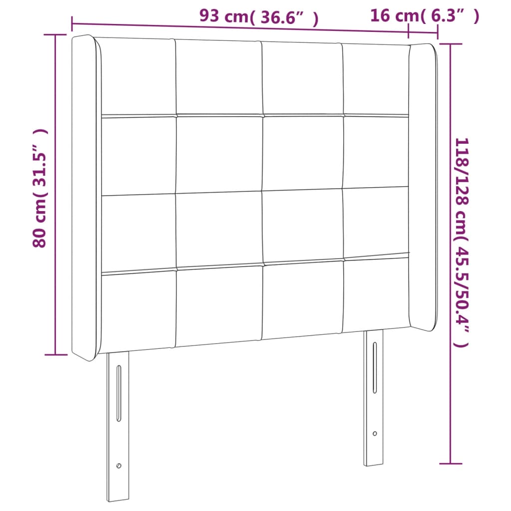 Cabeceira de cama c/ LED tecido 93x16x118/128 cm cinza-escuro