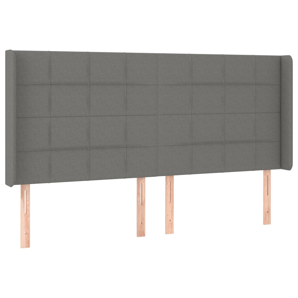 Cabeceira de cama c/ LED tecido 183x16x118/128 cm cinza-escuro