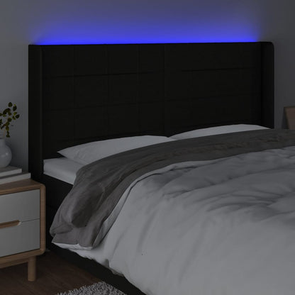 Cabeceira de cama c/ luzes LED tecido 183x16x118/128 cm preto