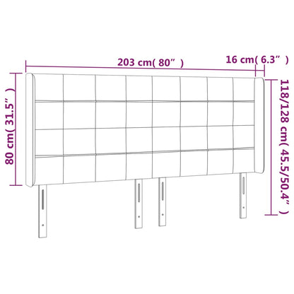 Cabeceira de cama c/ LED tecido 203x16x118/128 cm cinza-escuro