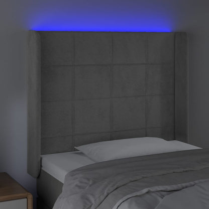 Cabeceira cama c/ luzes LED veludo 83x16x118/128 cm cinza-claro