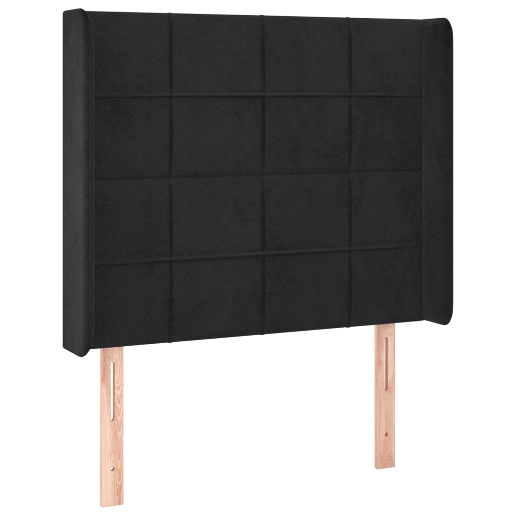 Cabeceira de cama c/ luzes LED veludo 93x16x118/128 cm preto