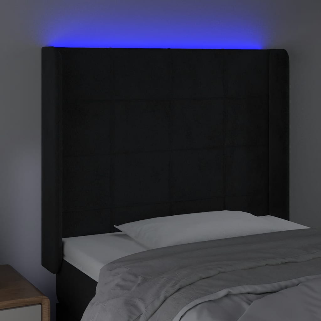 Cabeceira de cama c/ luzes LED veludo 93x16x118/128 cm preto