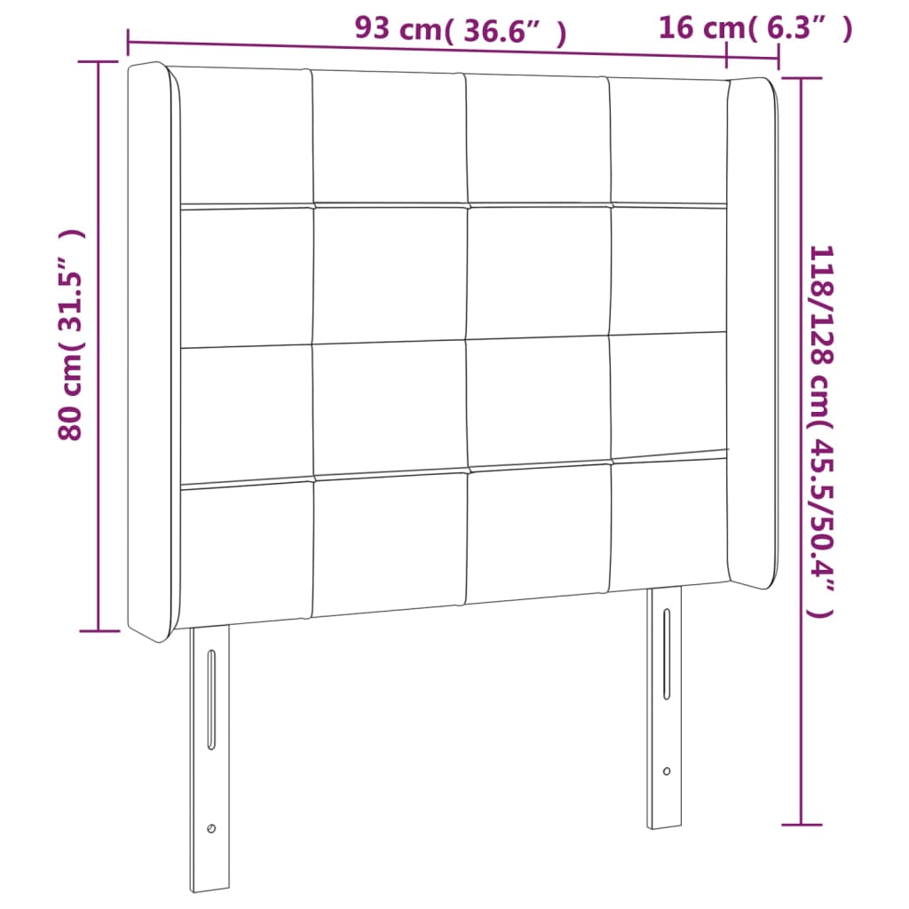 Cabeceira de cama c/ luzes LED veludo 93x16x118/128 cm preto