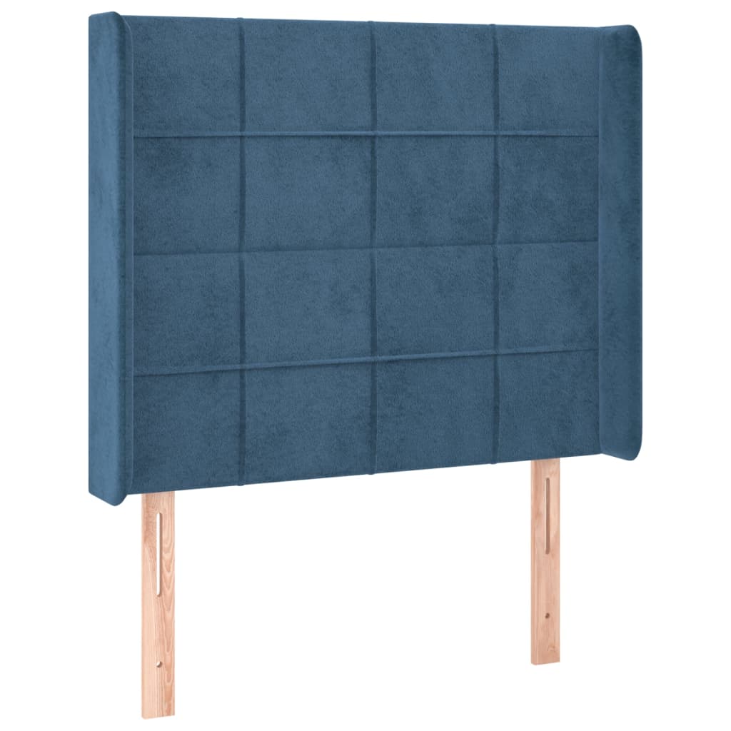 Cabeceira cama c/ luzes LED veludo 93x16x118/128 cm azul-escuro