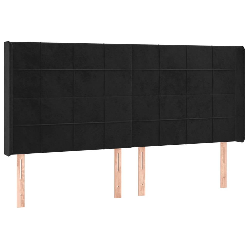 Cabeceira de cama c/ luzes LED veludo 163x16x118/128 cm preto