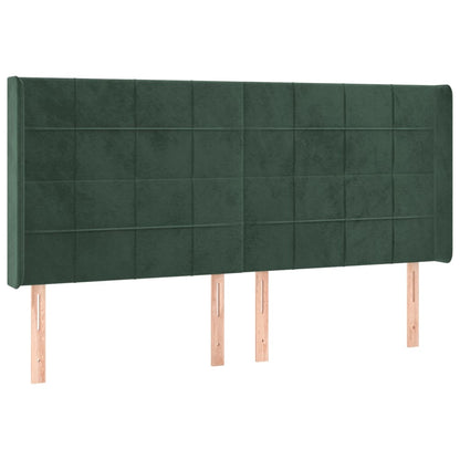 Cabeceira de cama c/ LED veludo 163x16x118/128 cm verde-escuro