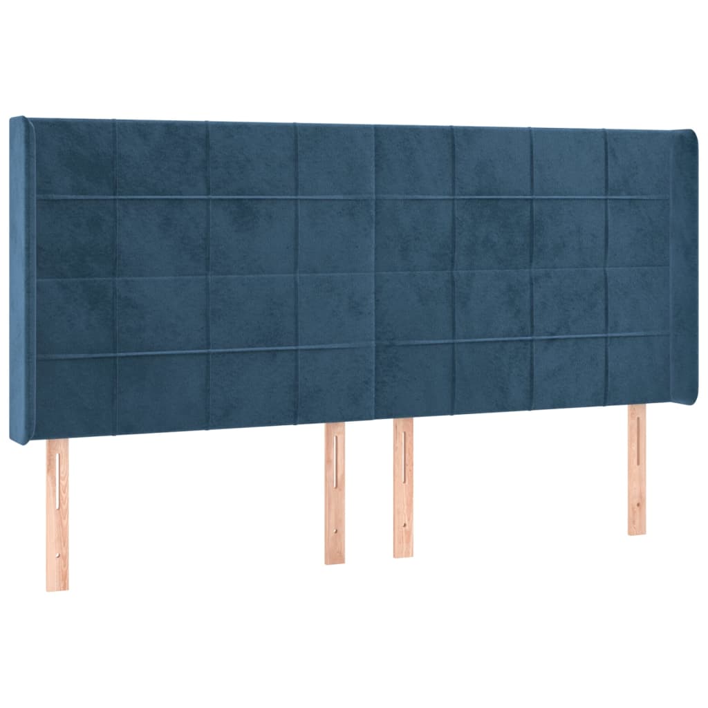 Cabeceira cama c/ luzes LED veludo 203x16x118/128cm azul-escuro