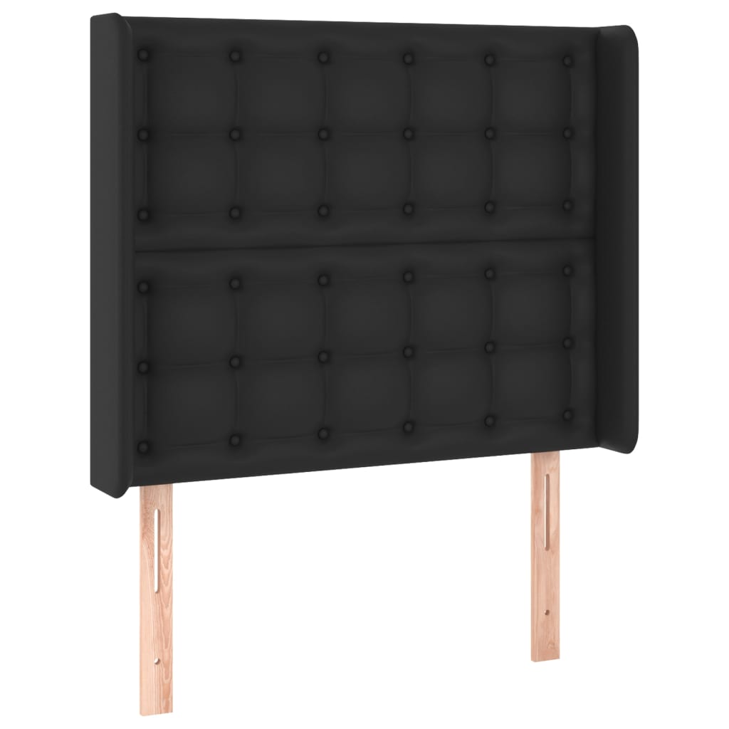 Cabeceira de cama c/ LED couro artificial 93x16x118/128cm preto