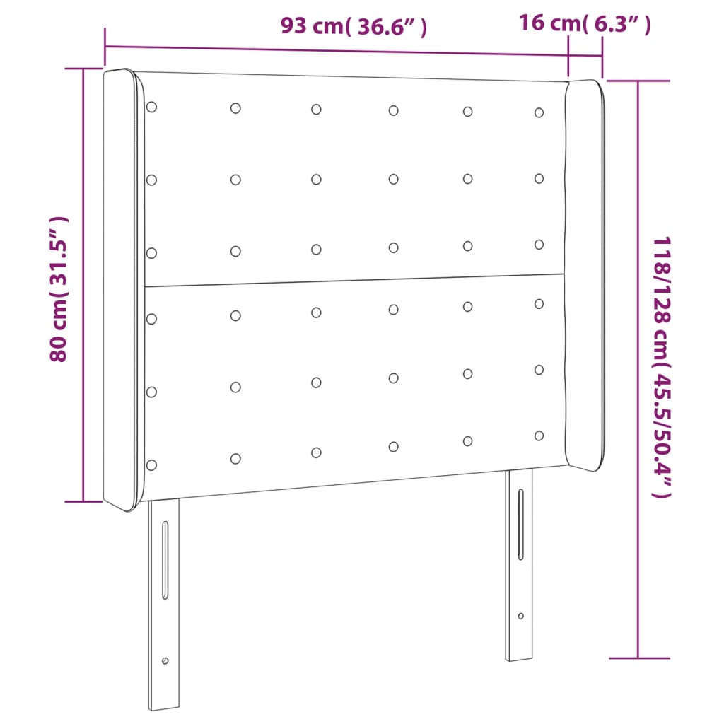 Cabeceira de cama c/ LED couro artificial 93x16x118/128cm preto